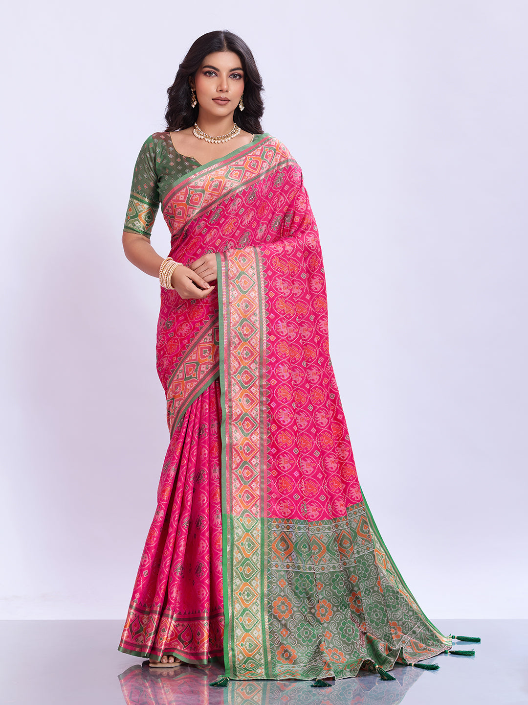 Ikat Patola Art Silk Saree with Zari Border