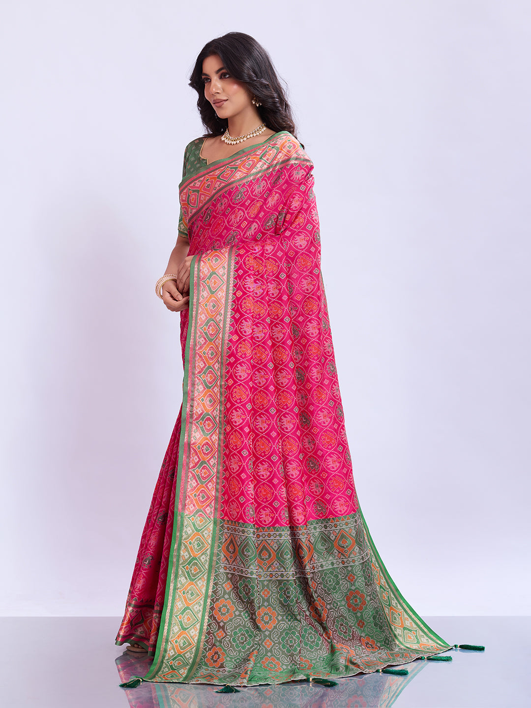 Ikat Patola Art Silk Saree with Zari Border