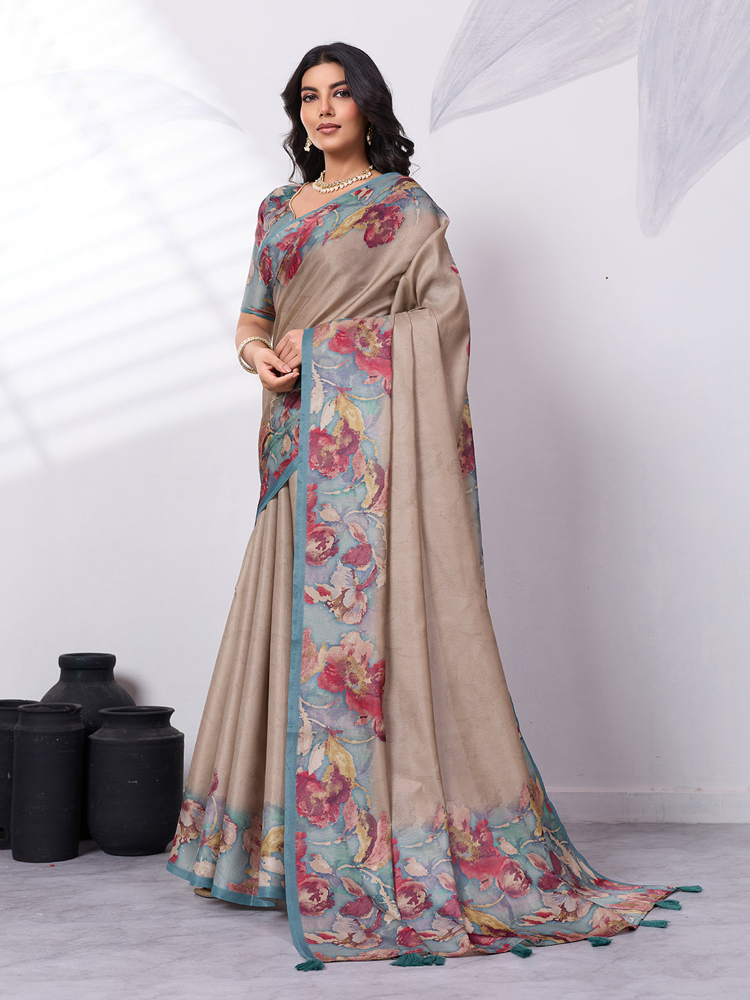 Printed Satin Tussar Saree