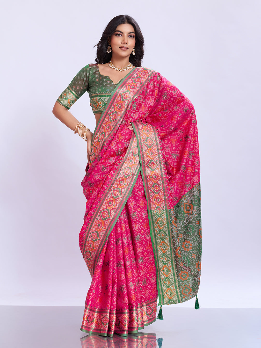 Ikat Patola Art Silk Saree with Zari Border