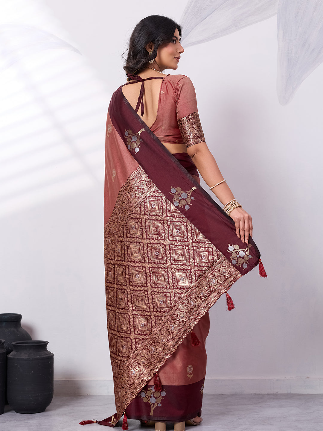Banarasi Soft Silk Saree with Contrast Zari Border