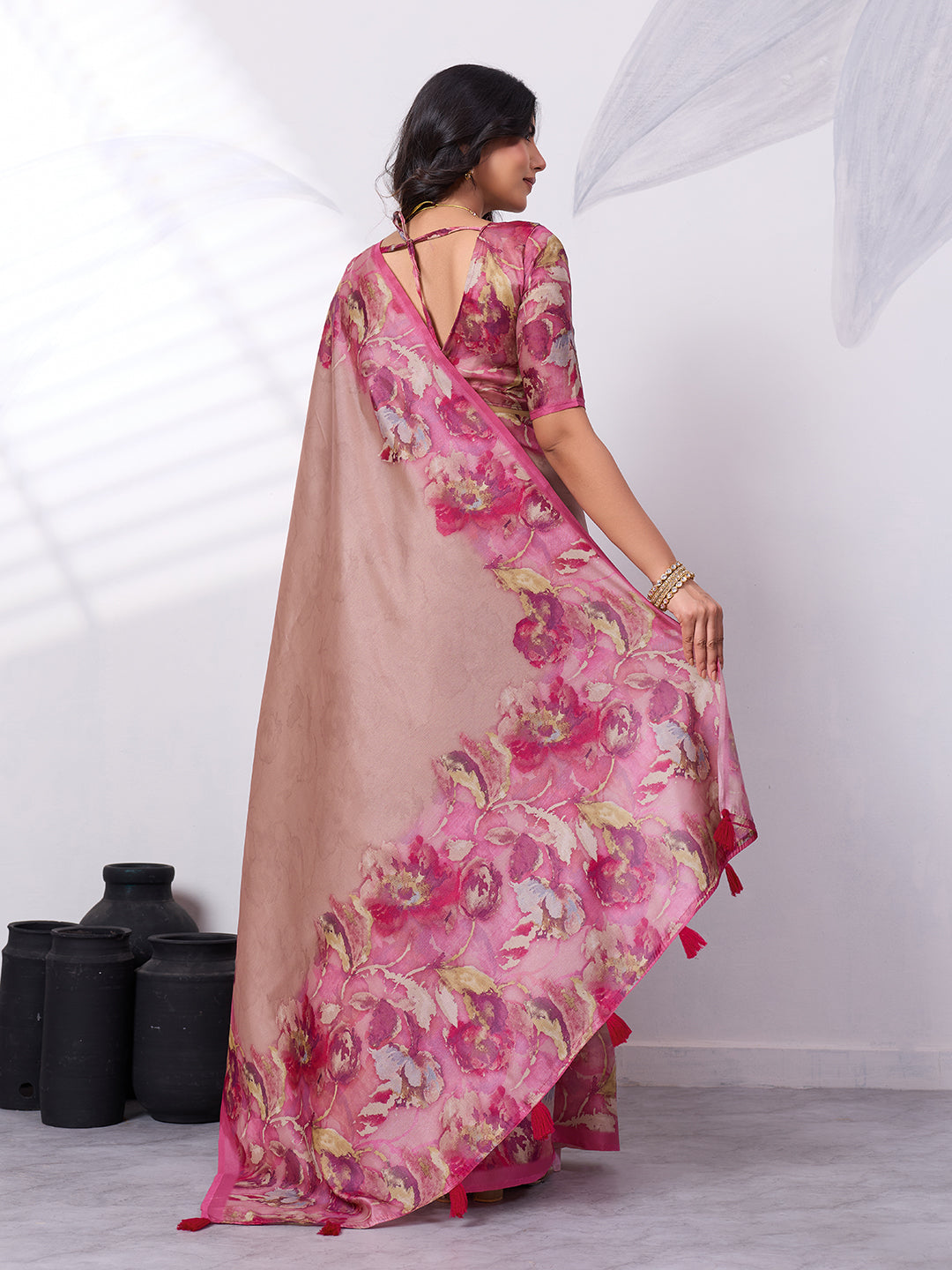 Floral Digital Printed Satin Tussar Saree