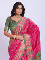 Ikat Patola Art Silk Saree with Zari Border