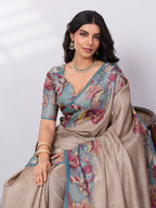 Printed Satin Tussar Saree