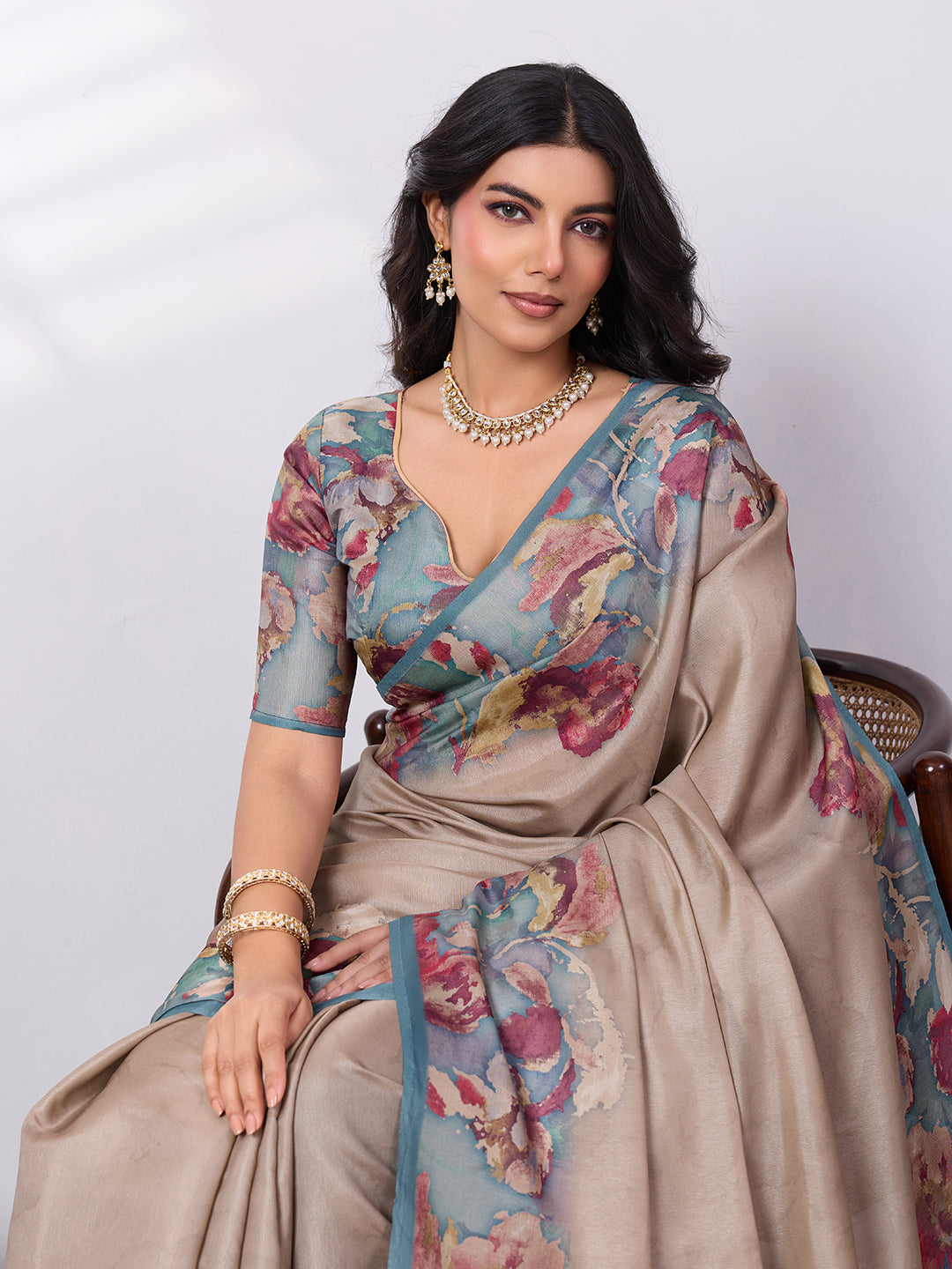 Printed Satin Tussar Saree