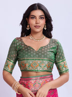 Ikat Patola Art Silk Saree with Zari Border