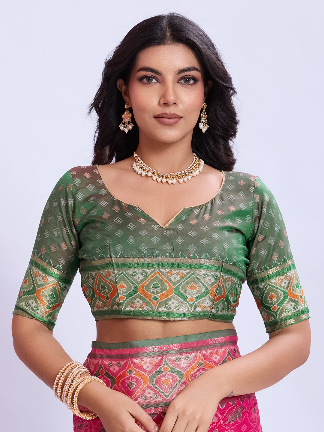 Ikat Patola Art Silk Saree with Zari Border