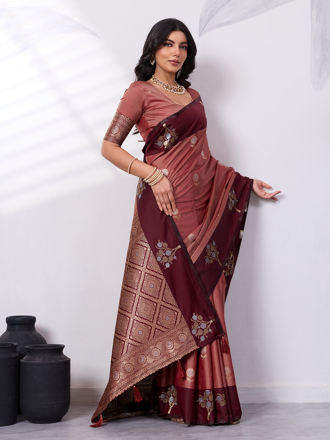 Banarasi Soft Silk Saree with Contrast Zari Border