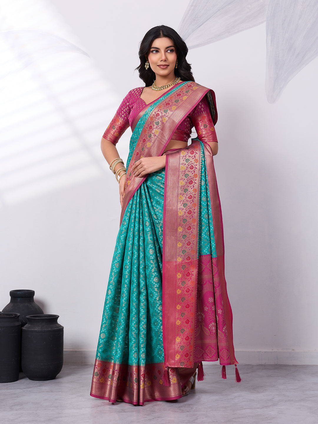 Ikat Patola Art Silk Saree with Zari Border