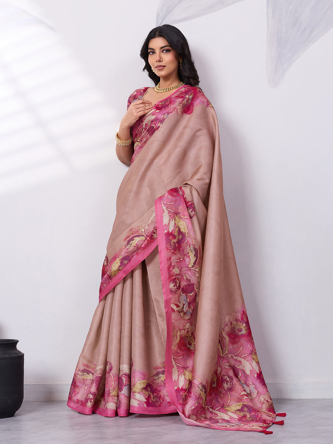 Floral Digital Printed Satin Tussar Saree