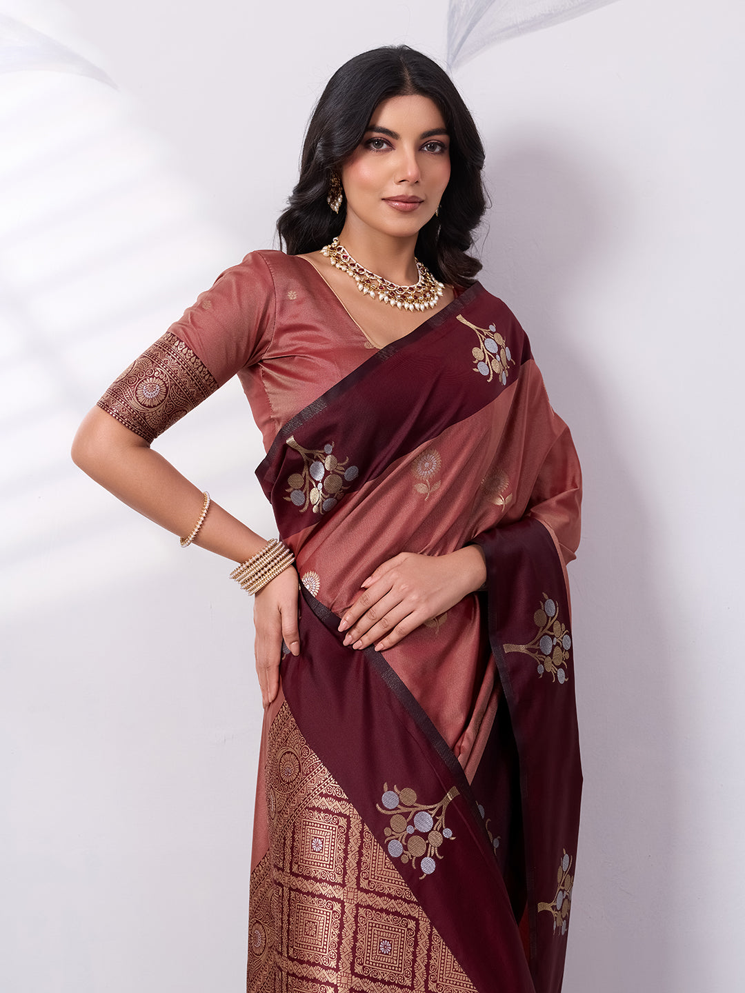 Banarasi Soft Silk Saree with Contrast Zari Border
