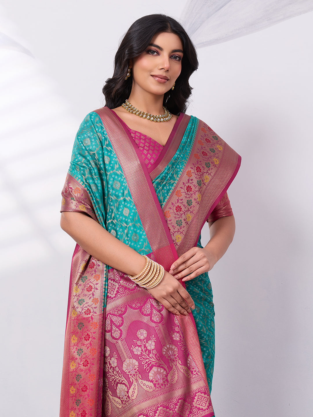 Ikat Patola Art Silk Saree with Zari Border