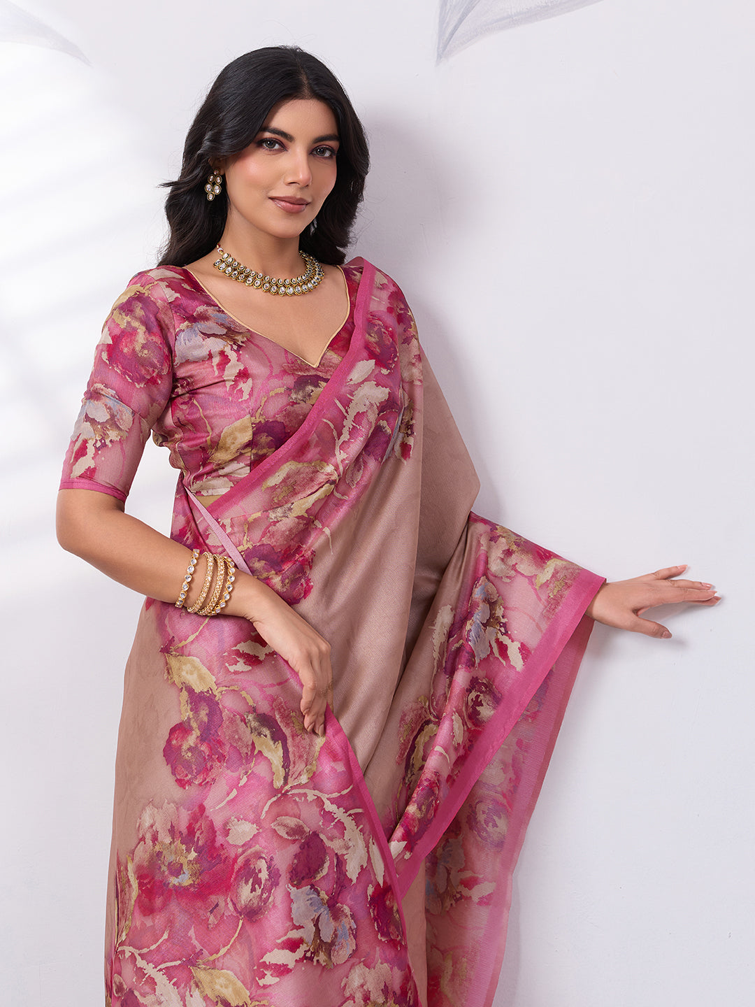 Floral Digital Printed Satin Tussar Saree