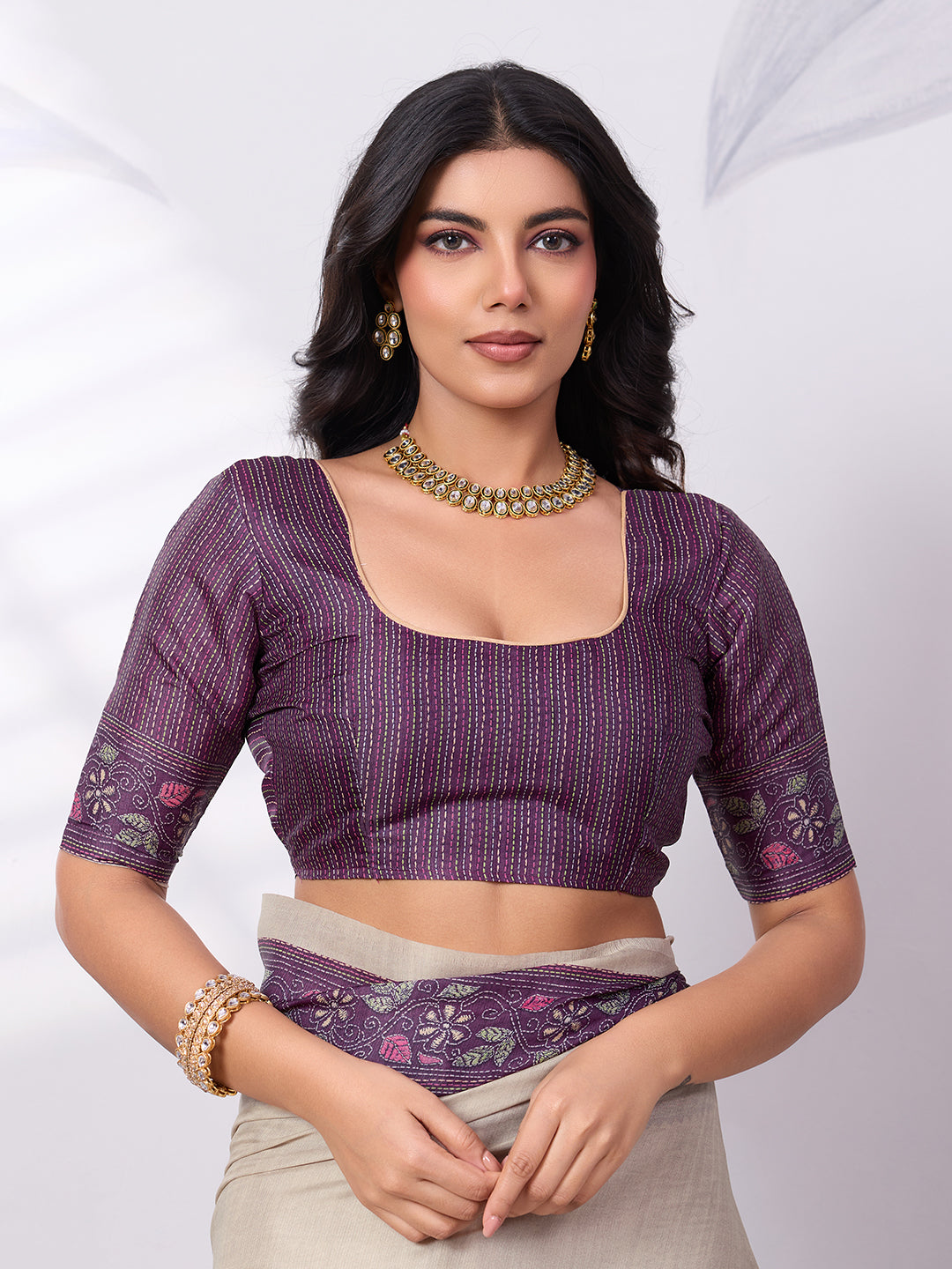 Satin Tussar Saree with Embroidery-Style Digital Print