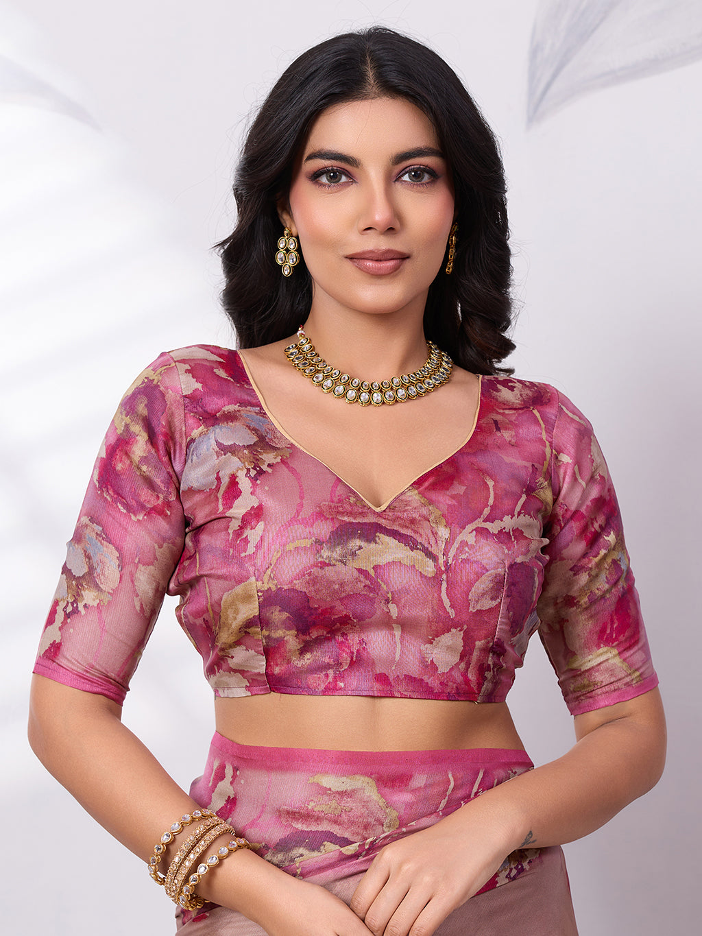 Floral Digital Printed Satin Tussar Saree Secondary image