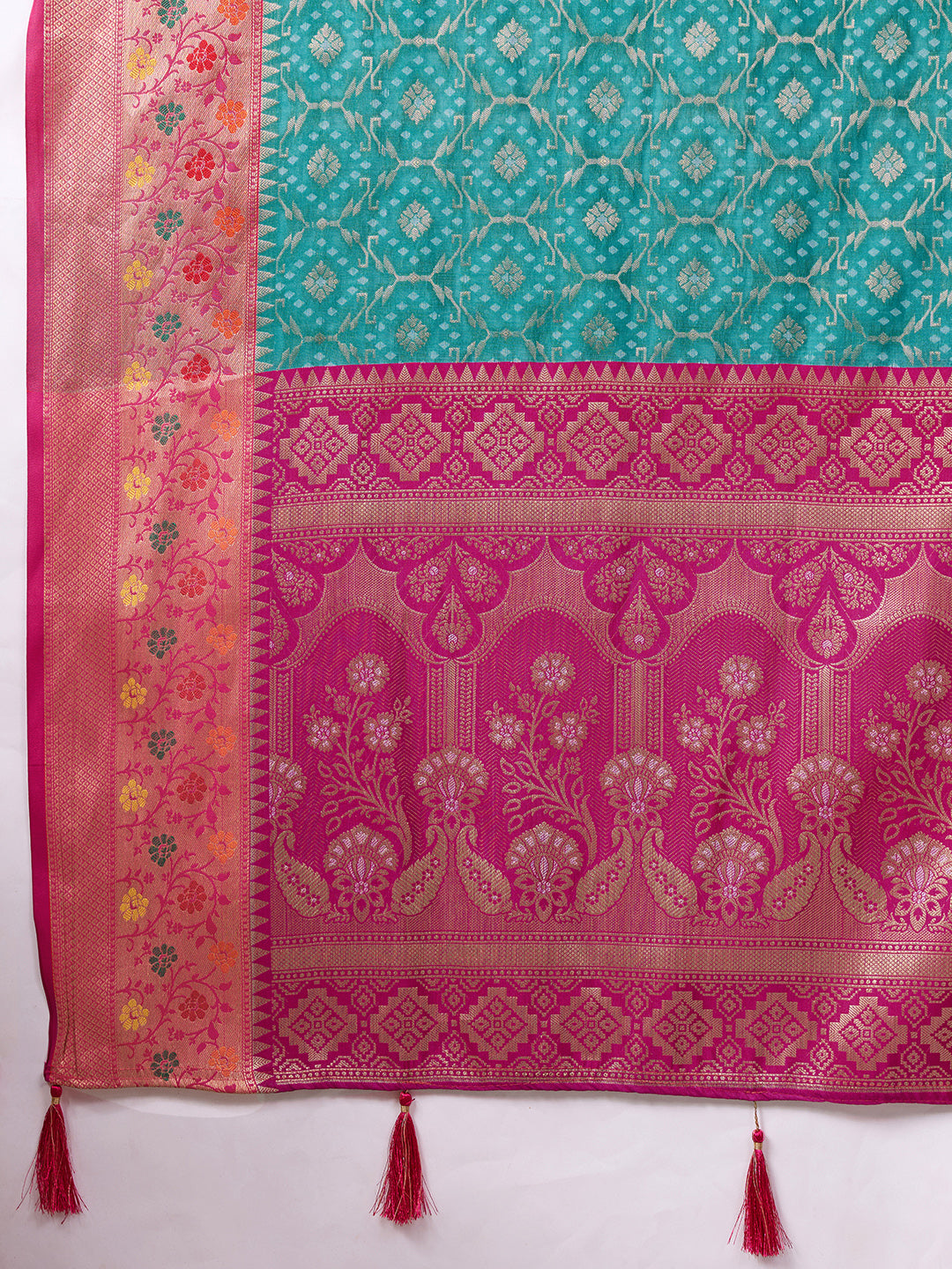 Ikat Patola Art Silk Saree with Zari Border