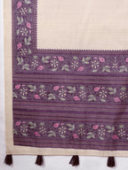 Satin Tussar Saree with Embroidery-Style Digital Print