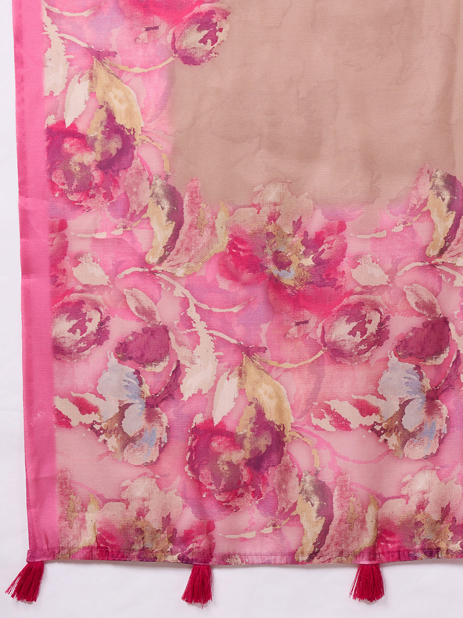 Floral Digital Printed Satin Tussar Saree