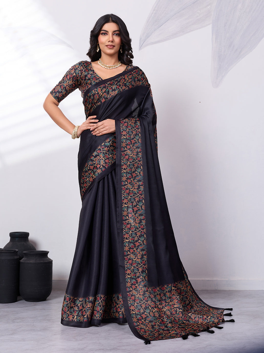 Sage & Emerald Satin Tussar Digital Printed Saree
