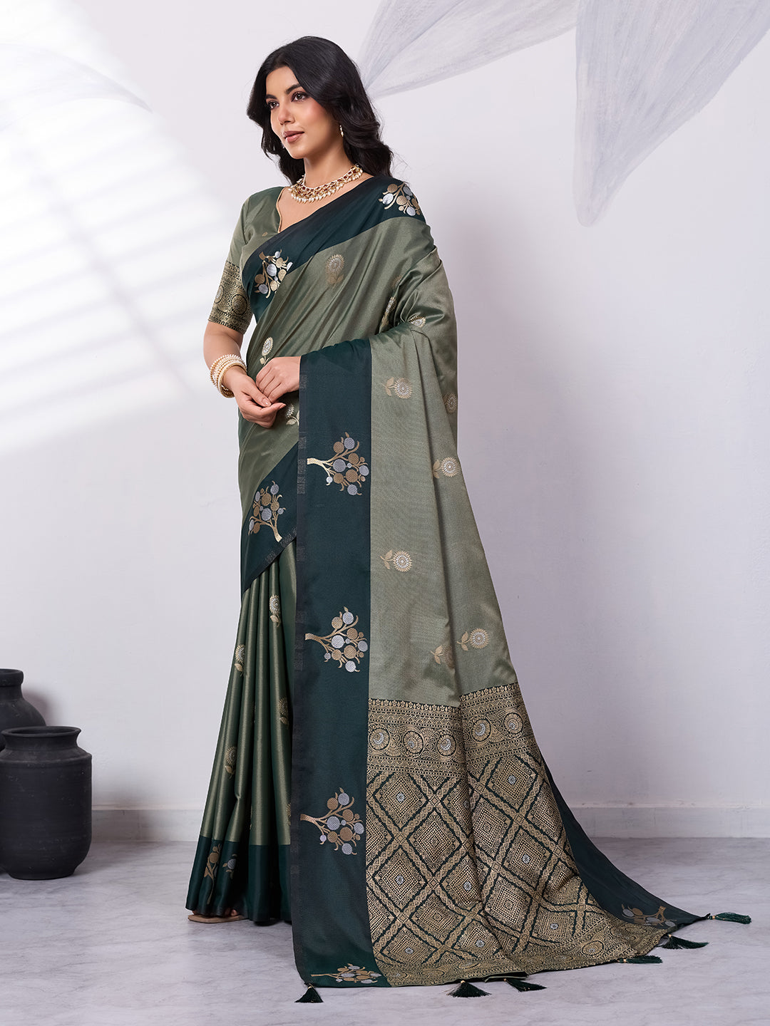 Banarasi Soft Silk Saree with Contrast Zari Border