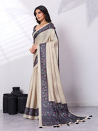 Satin Tussar Saree with Embroidery-Style Digital Print