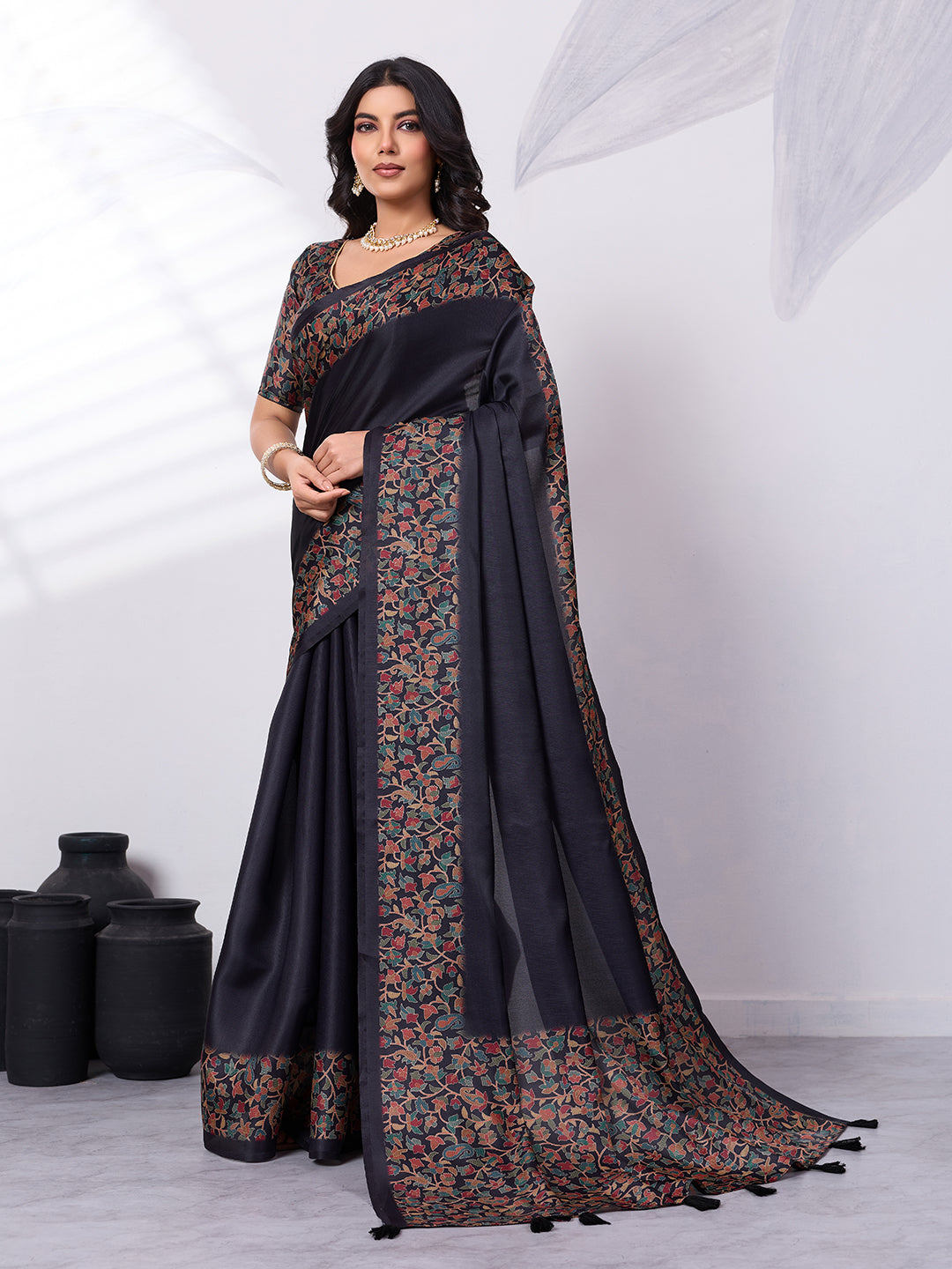 Sage & Emerald Satin Tussar Digital Printed Saree