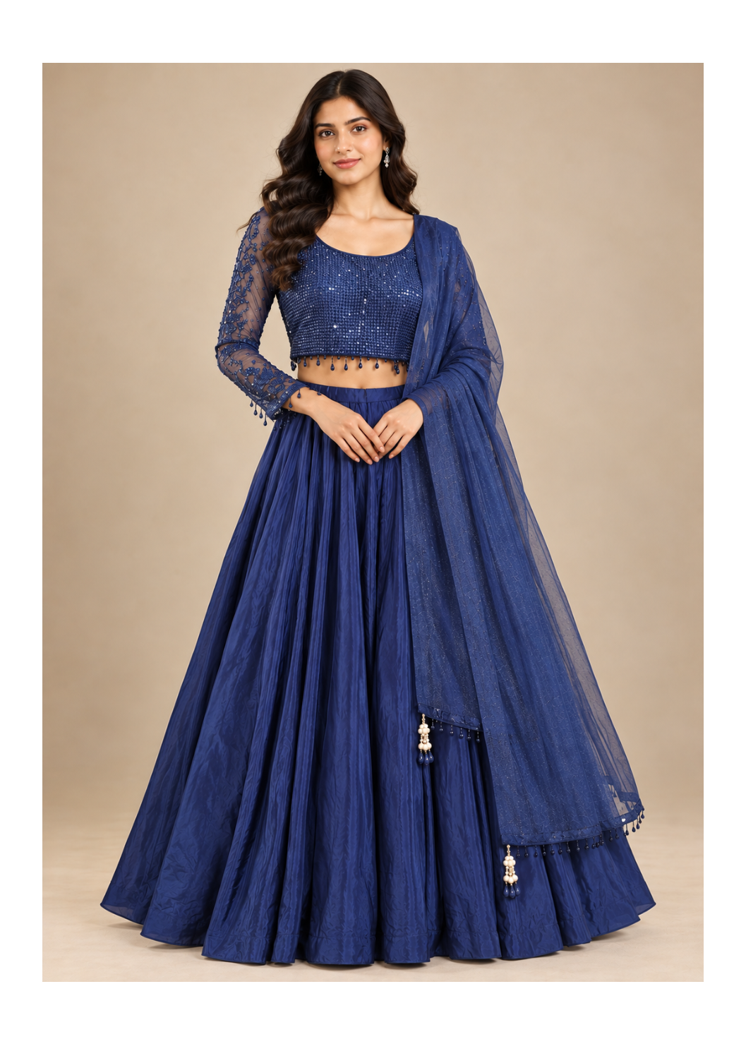 Navy Blue Sequin Embroidered Lehenga Set