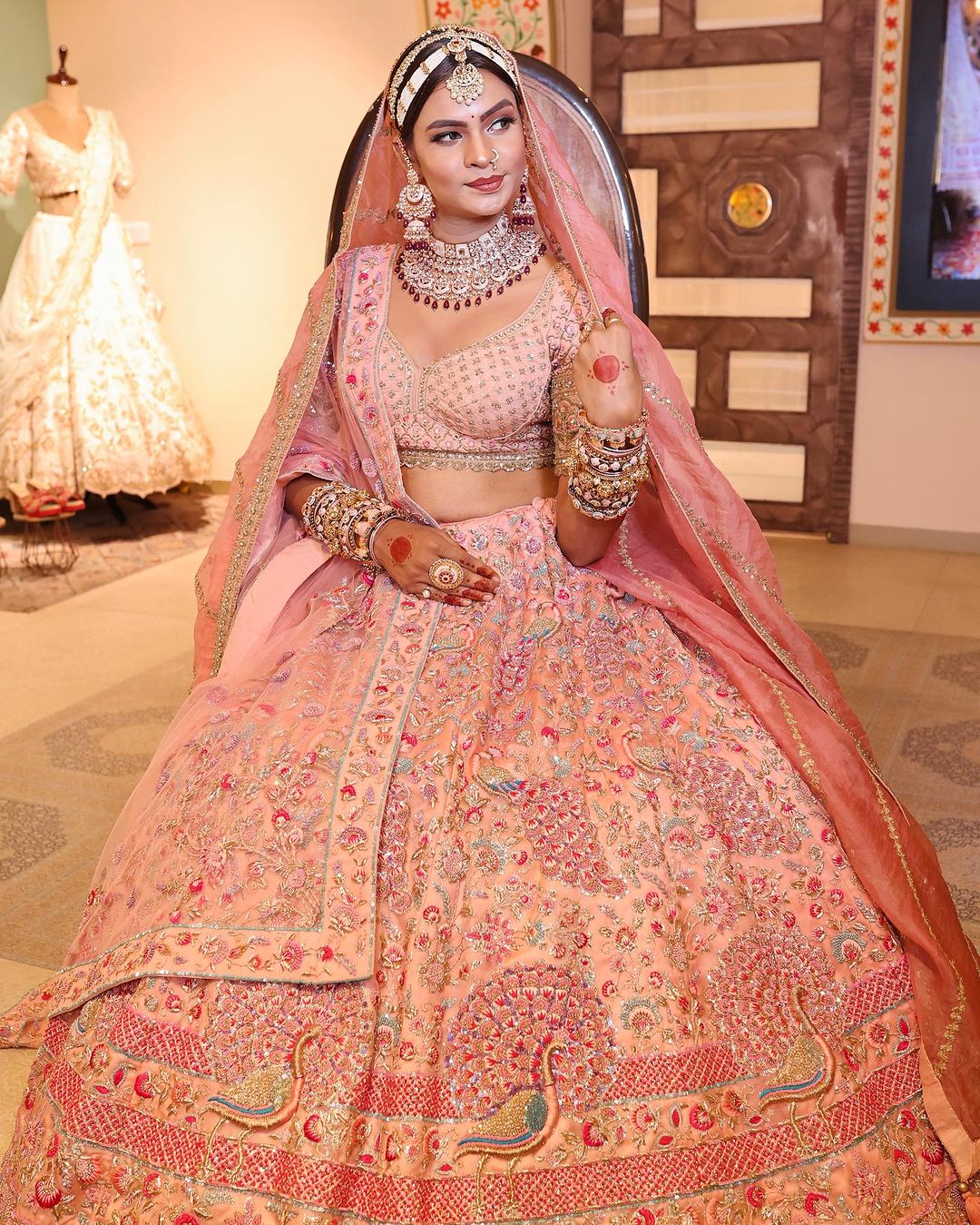 Exquisite Pink Lehenga with Blouse and Dupatta