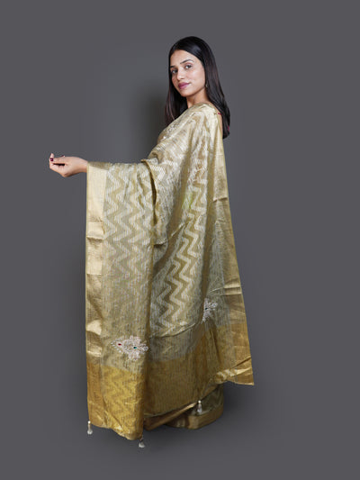 Metallic Gold Woven Saree with Chevron Pattern (BF-1763 B-118)