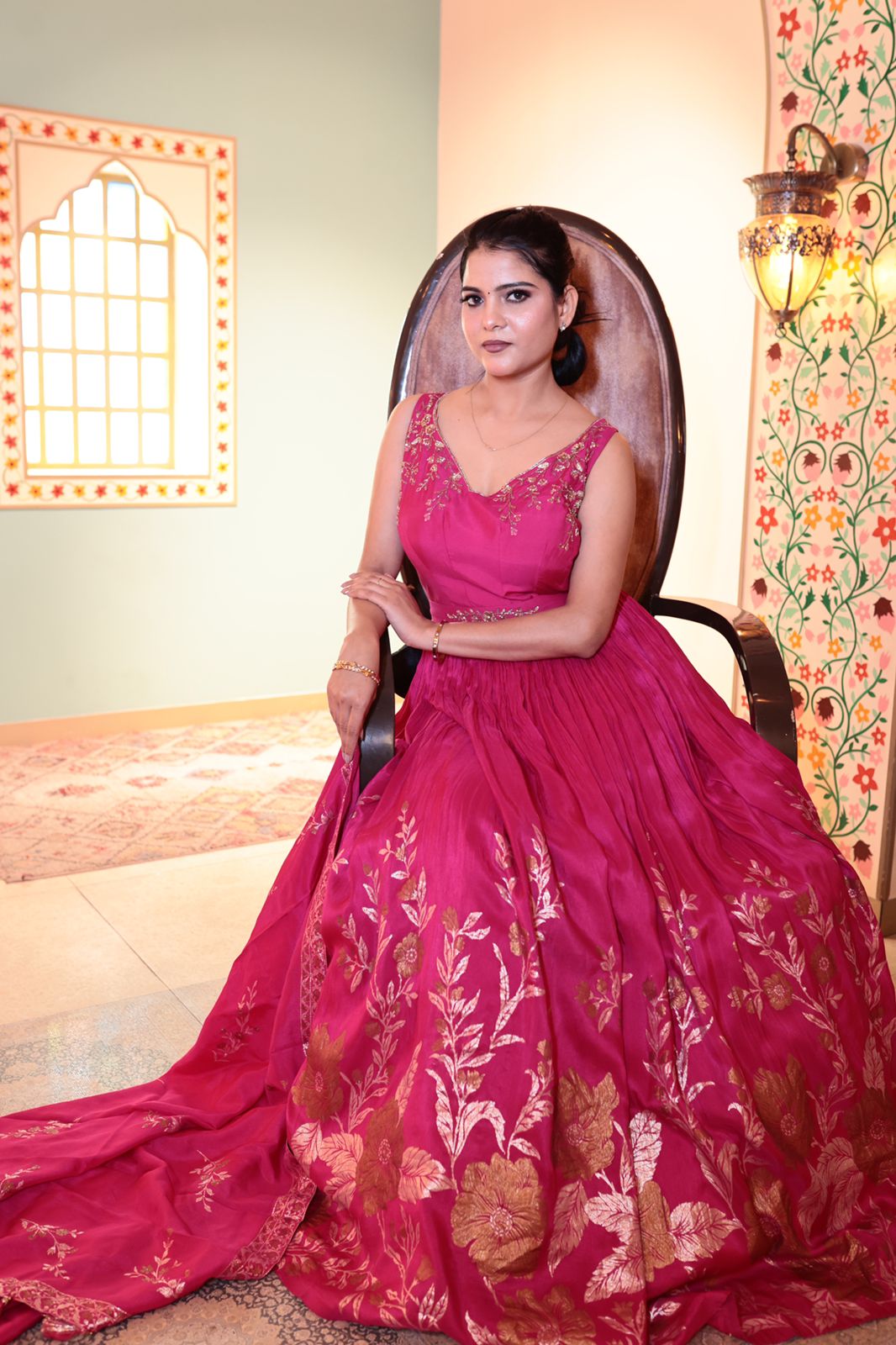 Elegant Pink Satin Silk Anarkali Dress with Dupatta