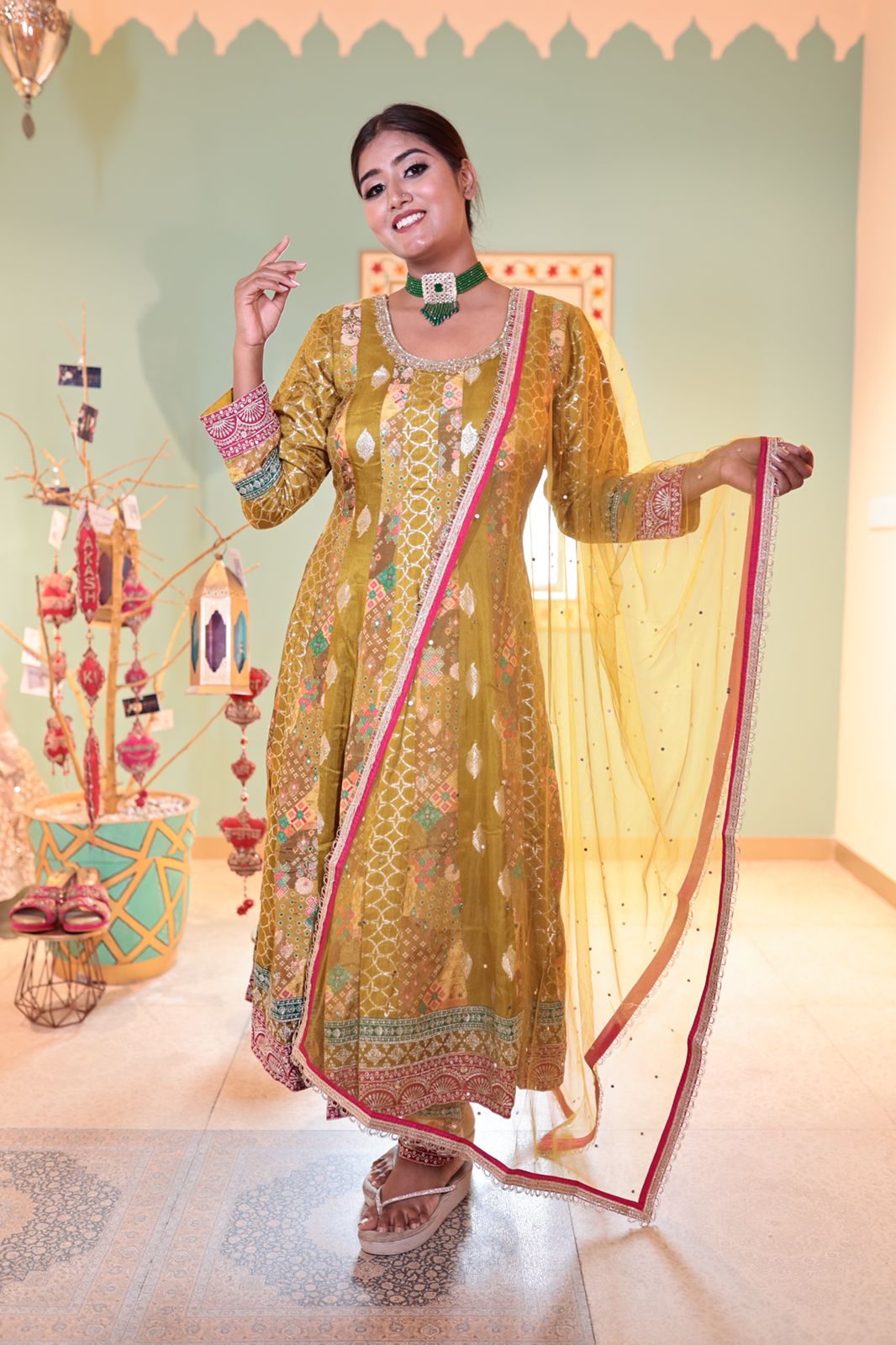 Long Kurti with Pant and Dupatta - Multi Colour