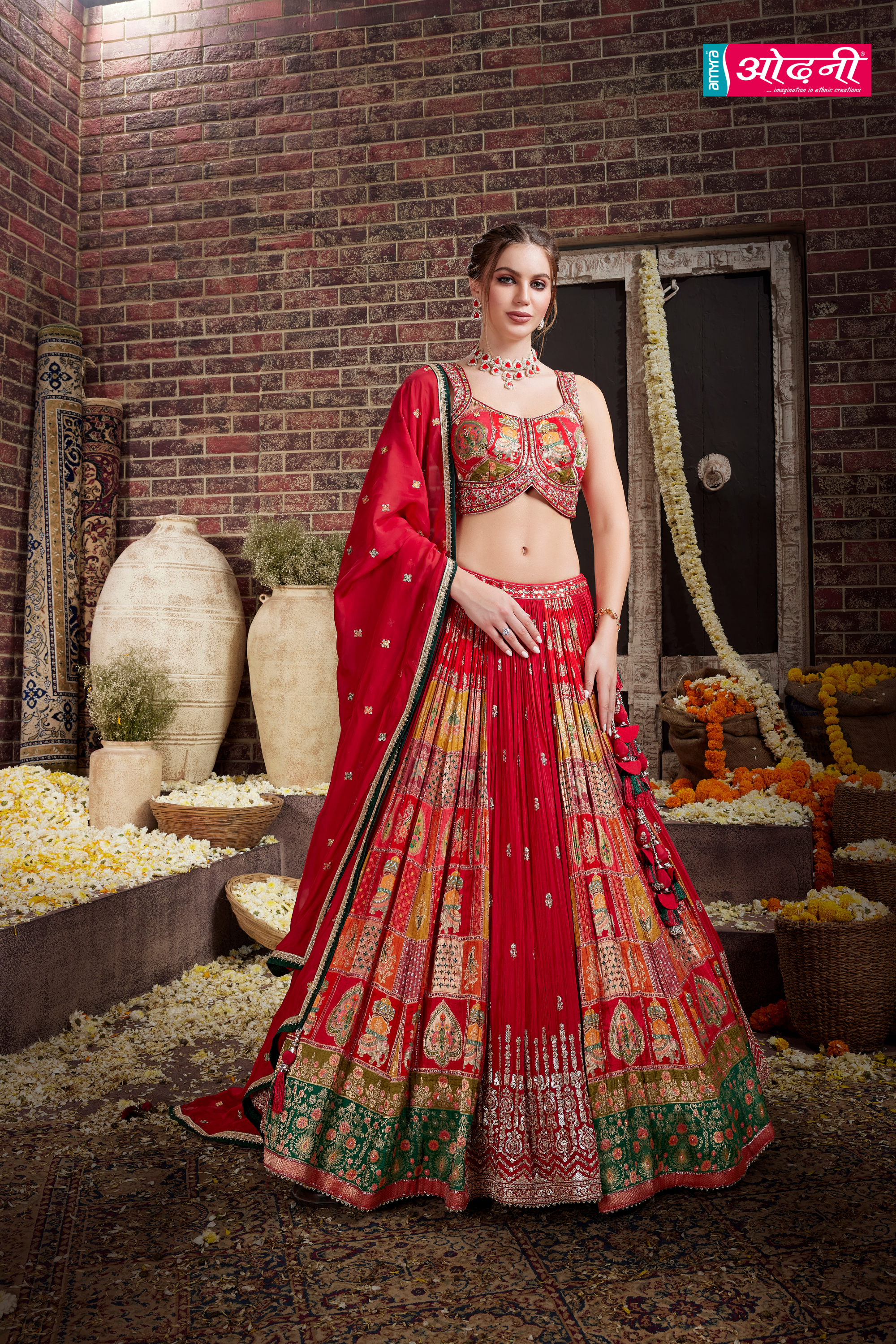 Festive Red and Multi-Color Panelled Lehenga (9186 M-27) Main image