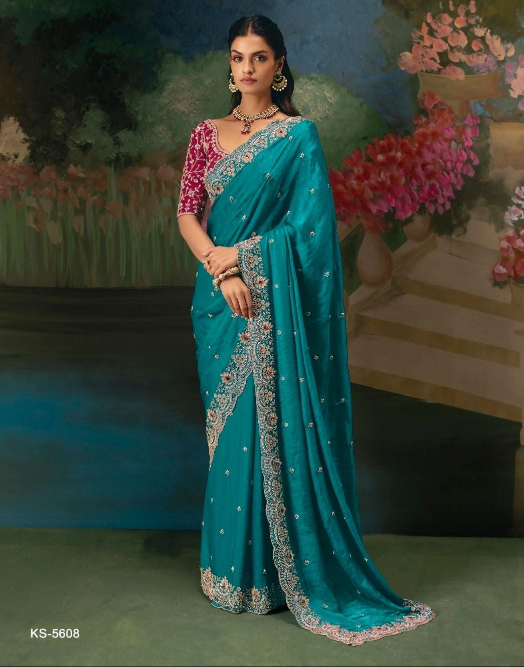 Teal Tranquility Saree Main image