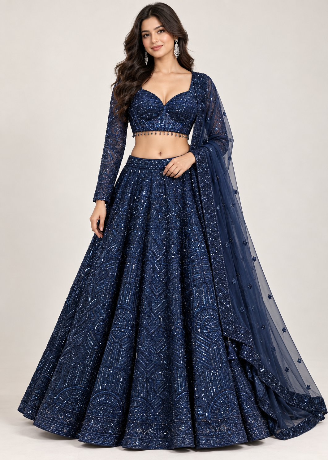 Royal Navy Blue Sequin Bridal Lehenga