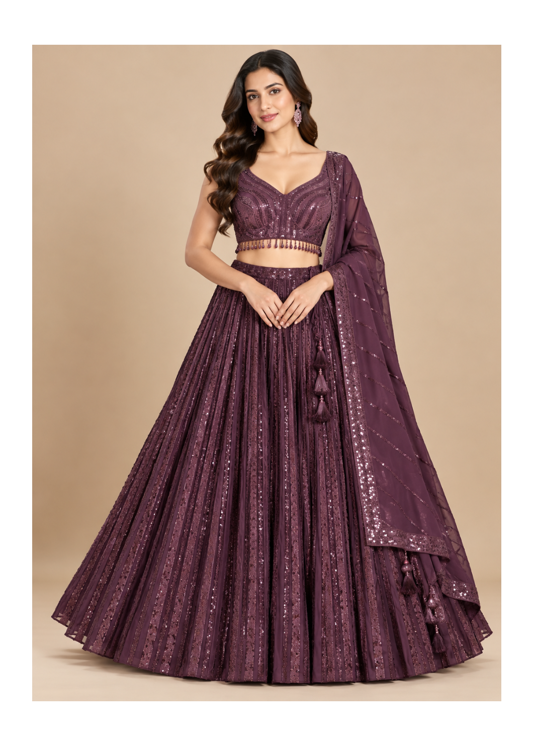Wine Sequin Embroidered Designer Lehenga Set Main image
