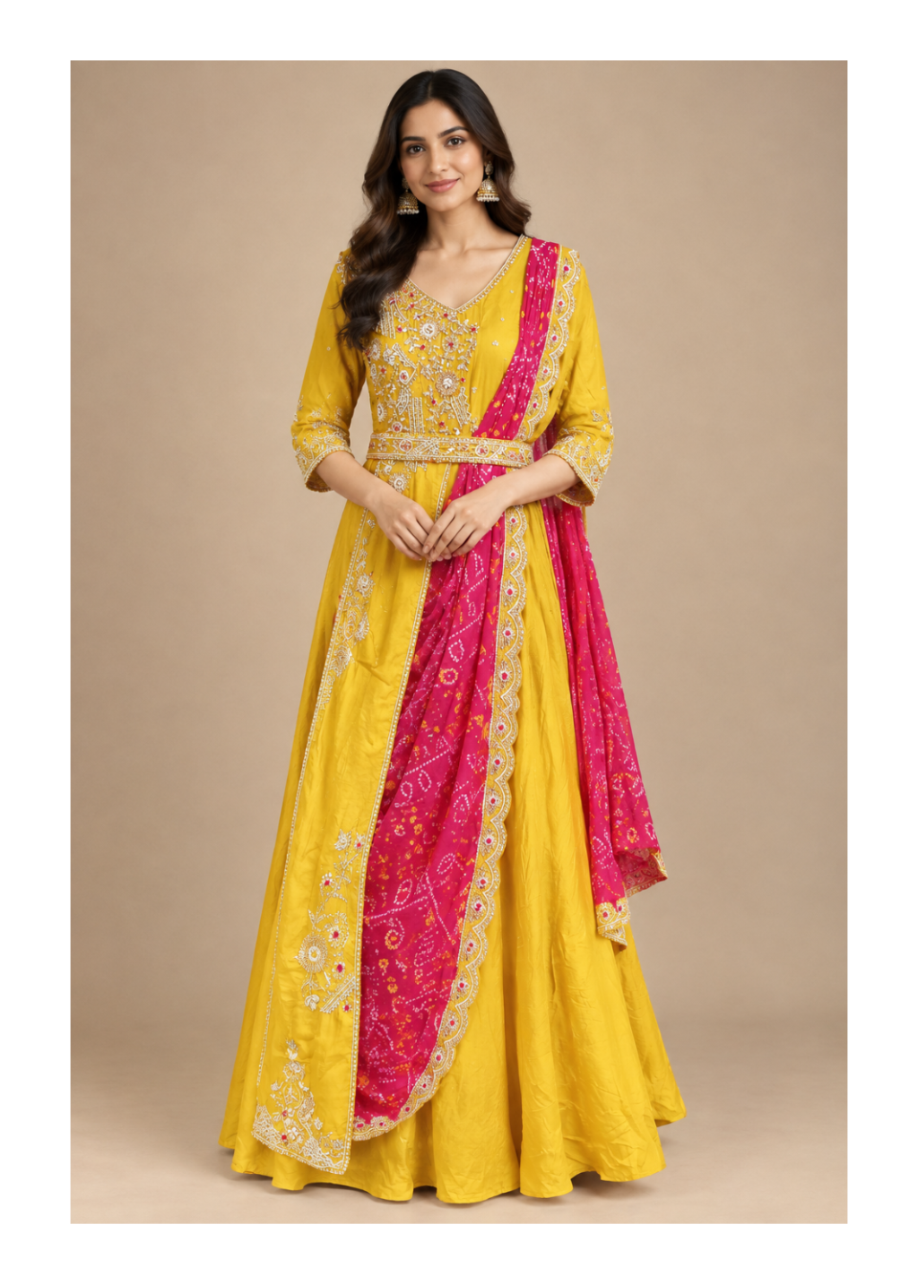 Mustard Yellow Embroidered Anarkali Suit Set Main image