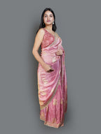 Metallic Rose Pink Saree with Gold Woven Motifs (1782A B-8)