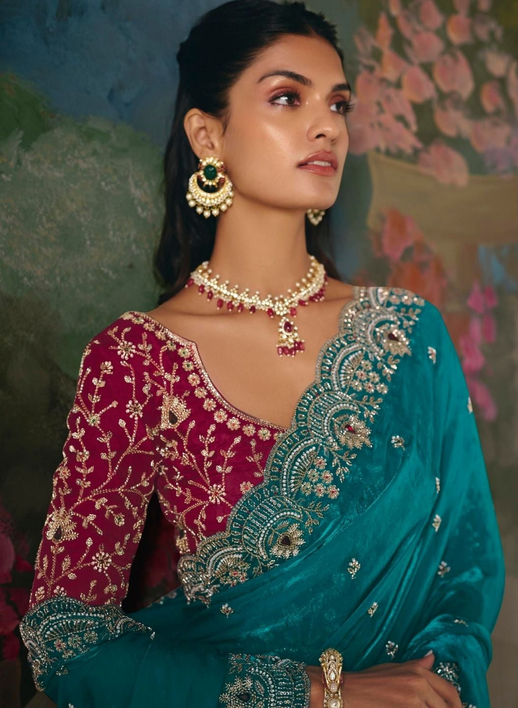 Teal Tranquility Saree Secondary image