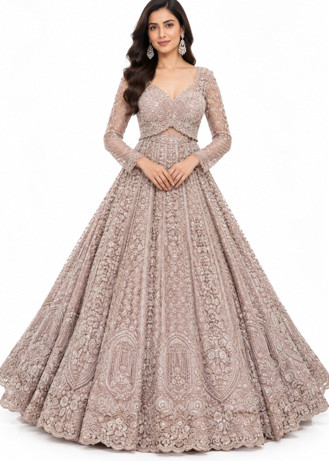 Dusty Mauve Embroidered Designer Gown