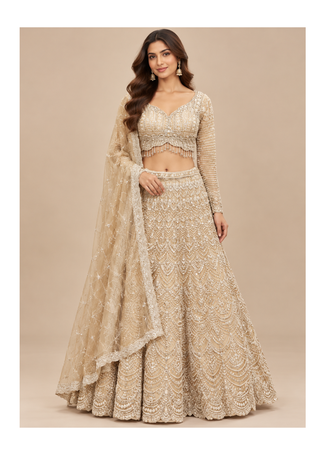 Champagne Golden Heavy Embroidered Bridal Lehenga Main image