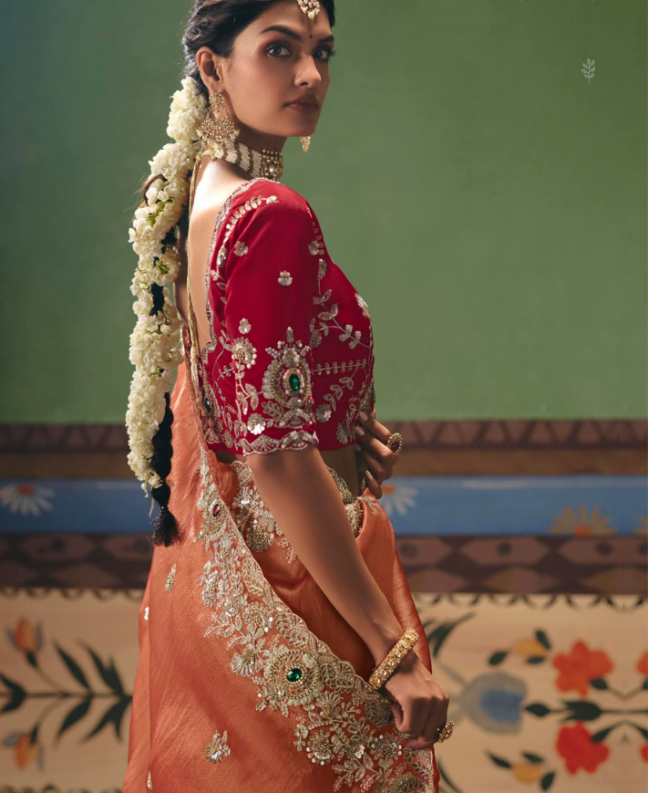 Ethereal Peach Silk Saree