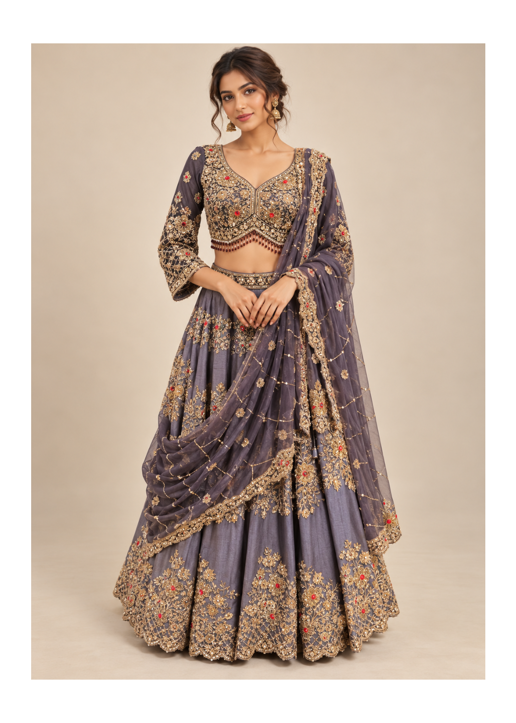 Smoky Mauve Gold Embroidered Lehenga Set