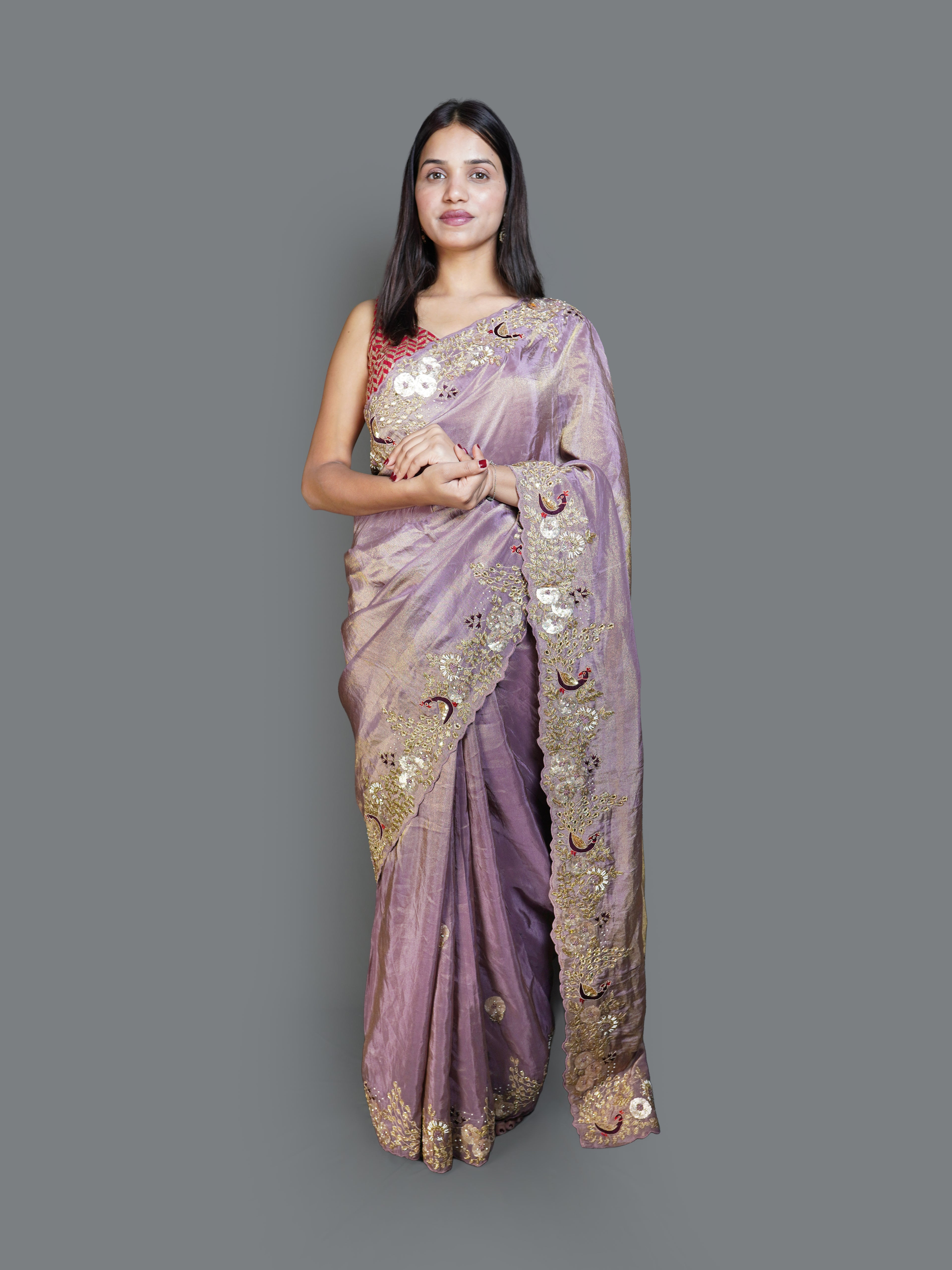 Dusty Lavender Saree with Gold Sequined Scalloped Border (KK-5029 B-129)