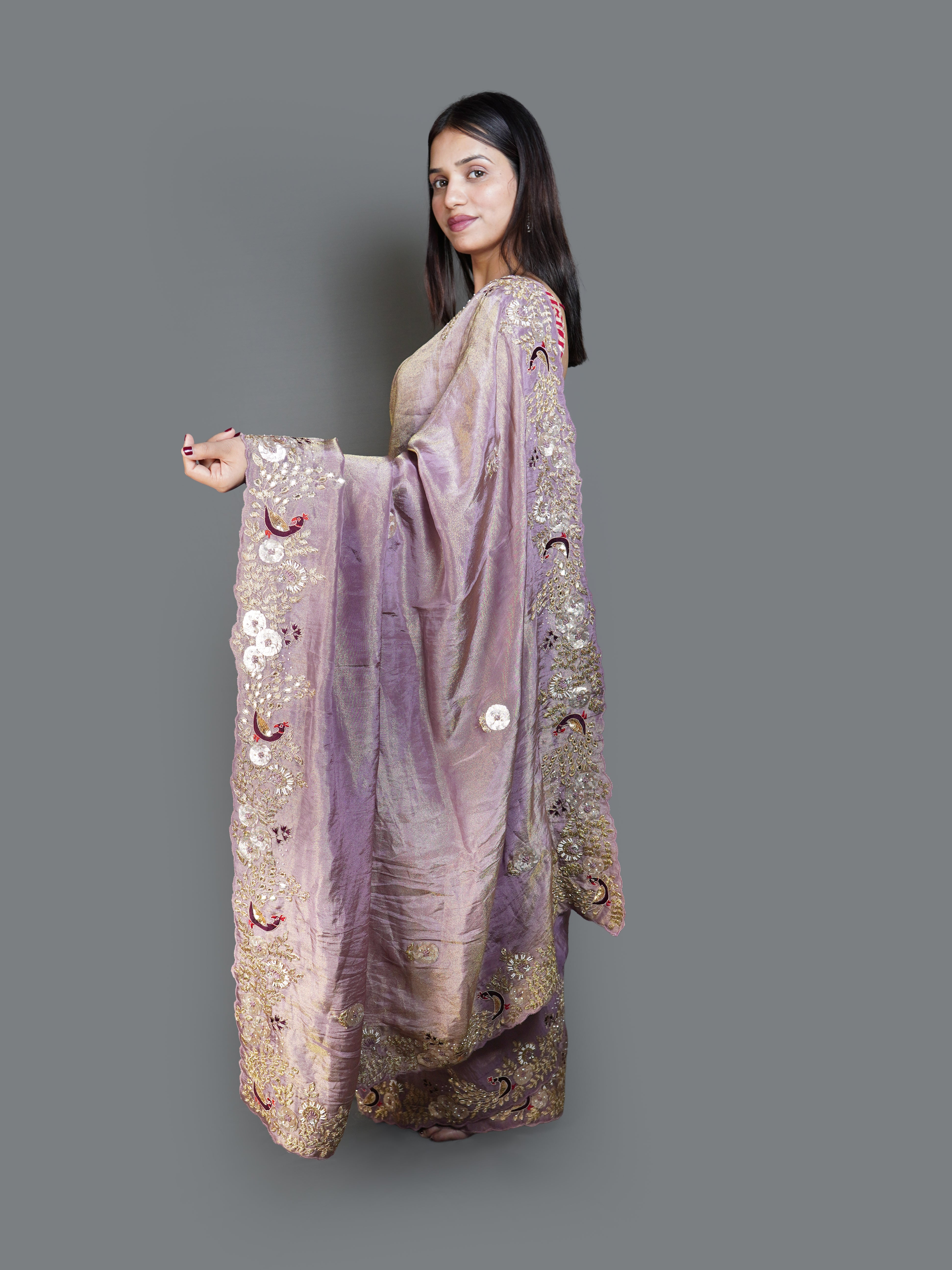 Dusty Lavender Saree with Gold Sequined Scalloped Border (KK-5029 B-129) Secondary image
