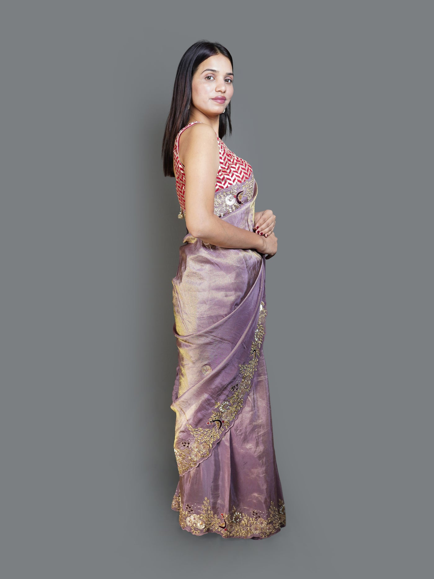 Dusty Lavender Saree with Gold Sequined Scalloped Border (KK-5029 B-129)