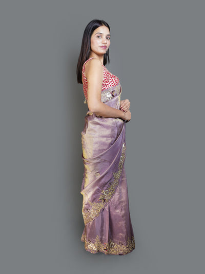 Dusty Lavender Saree with Gold Sequined Scalloped Border (KK-5029 B-129)