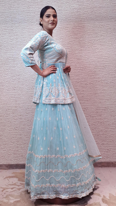 Elegant Pastel Anarkali In Ivory Threadwork In Georgette Fabric