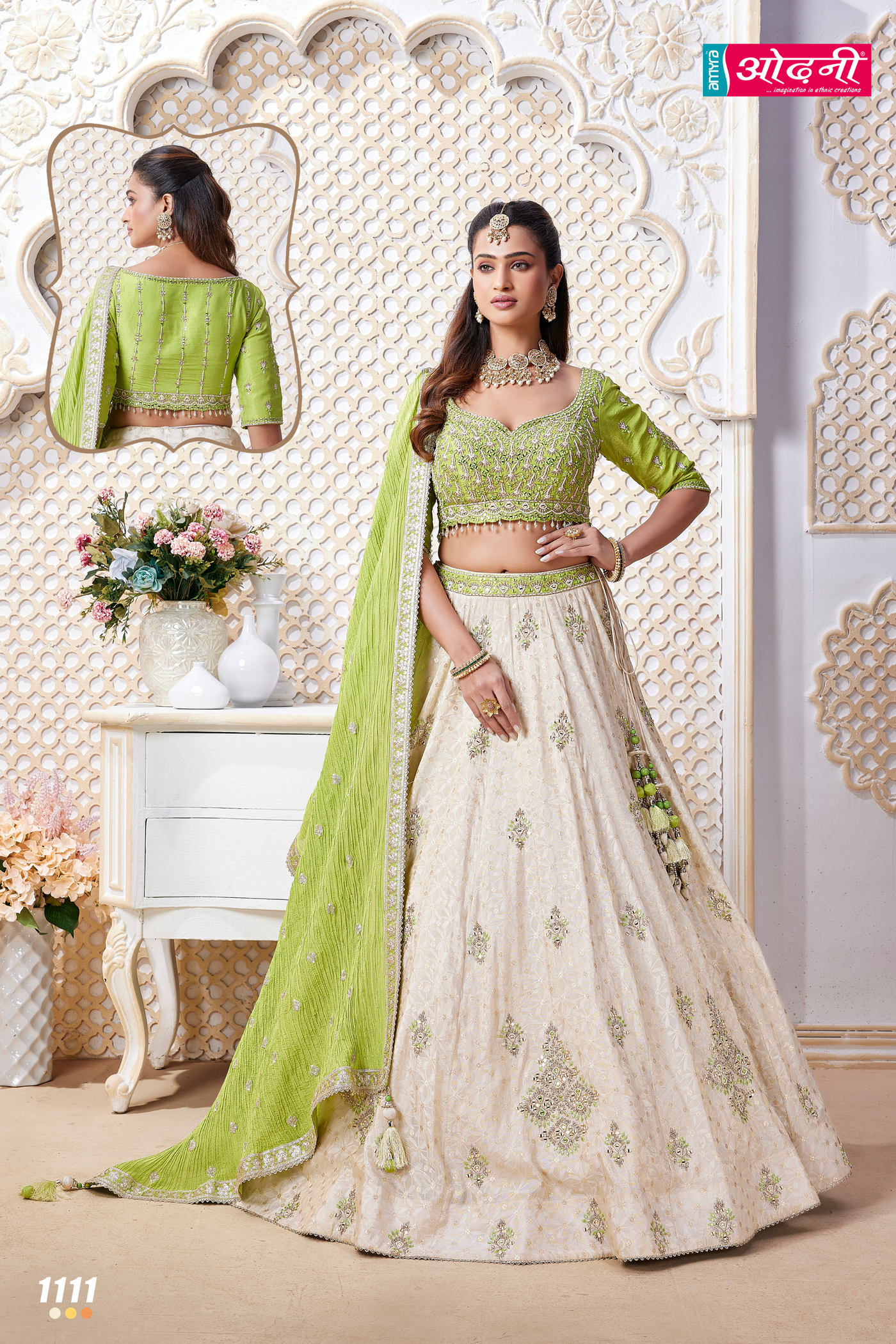 Ivory and Lime Green Traditional Lehenga Set (TOP-1111 M-27)