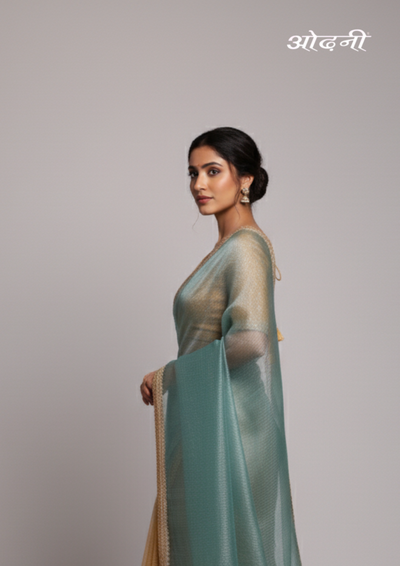Gold and Aqua Tissue Saree (SAR-14438 R-19)