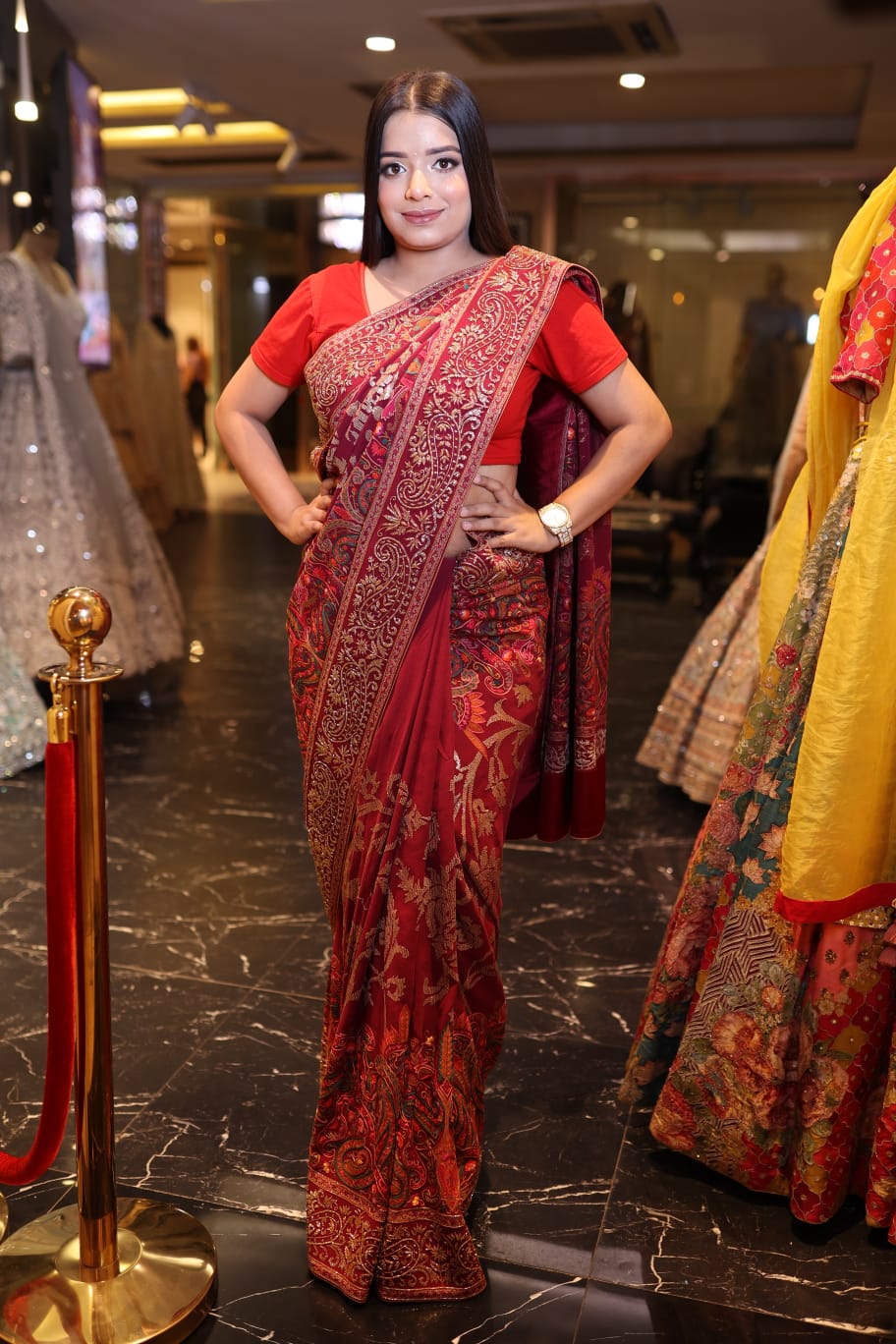 Luxurious Red Georgette Saree with Intricate Embroidery